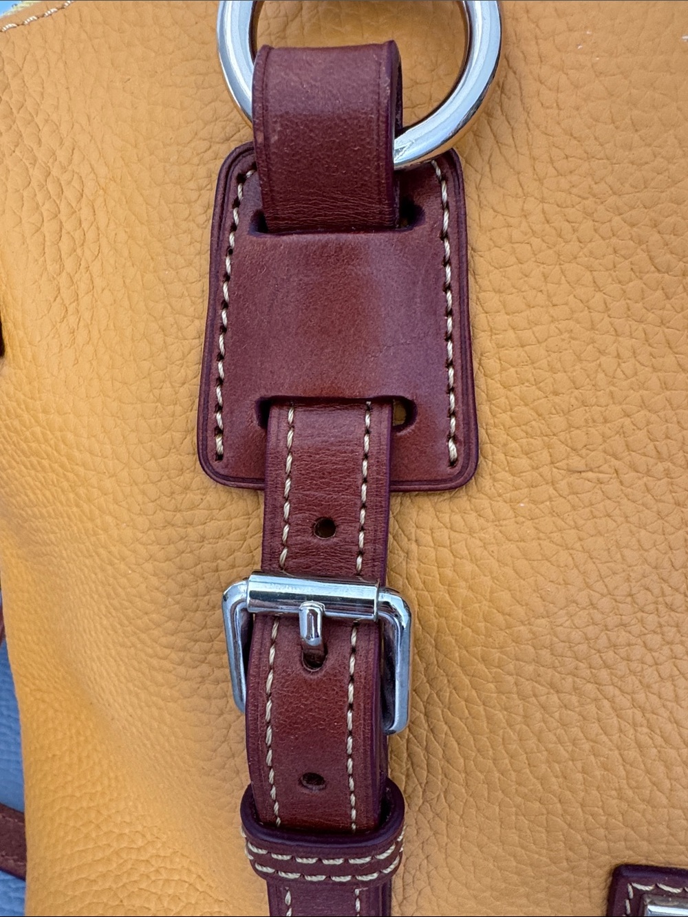 DOONEY & BOURKE CANARY YELLOW & BROWN TRIM PEBBLED LEATHER SATCHEL & COIN POUCH - Picture 6 of 16